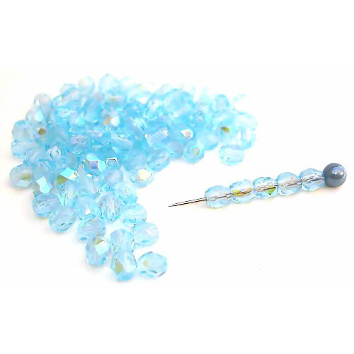 100 geschliffene Glasperlen · Aqua Blau AB 4mm · pe2593