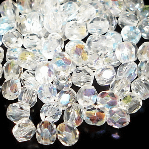 100 geschliffene Glasperlen · Crystal AB transparent 3mm · pe2811