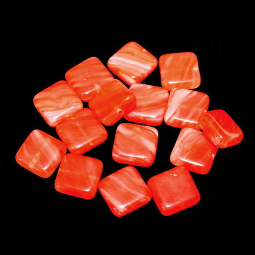 15 Glasperlen Quadrate · Orange Rot hell 9mm · pe3136