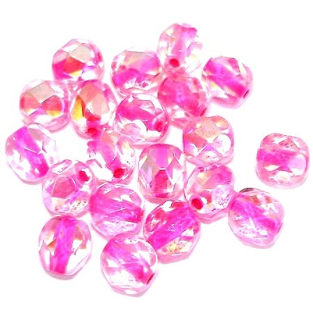 20 geschliffene Glasperlen · Crystal Pink AB 6mm · pe2582