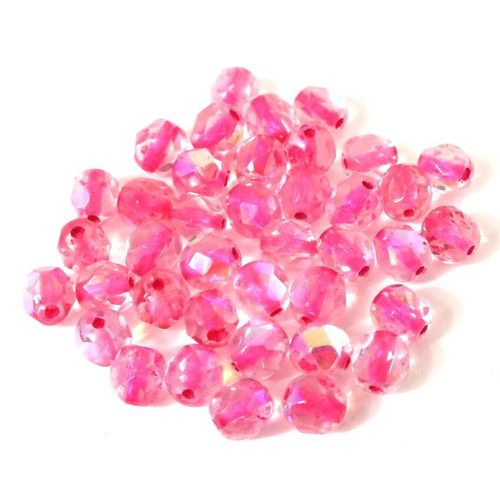 20 geschliffene Glasperlen · Rosa Pink Crystal AB 6mm · pe2582