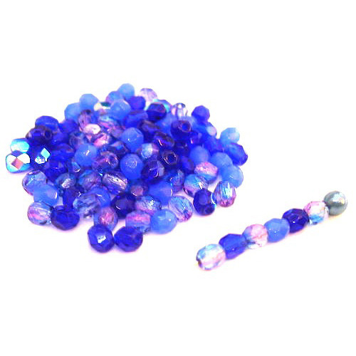 100 geschliffene Glasperlen · Mix Blau AB 4mm · pe2586