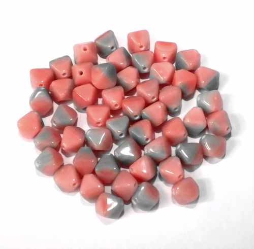 50 Glasperlen Doppelpyramiden · Rosa Türkis 6mm · pe2104