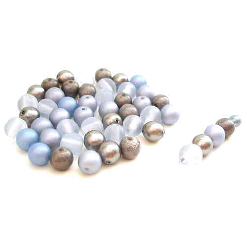 50 Wachsglasperlen | Blau Silber Silbergrau 6mm - pe2773