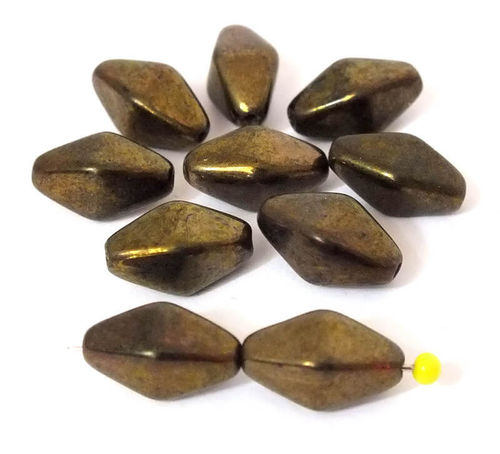 10 Glasperlen Spindel Doppelpyramiden · Bronze Schwarz 13mm · pe1775