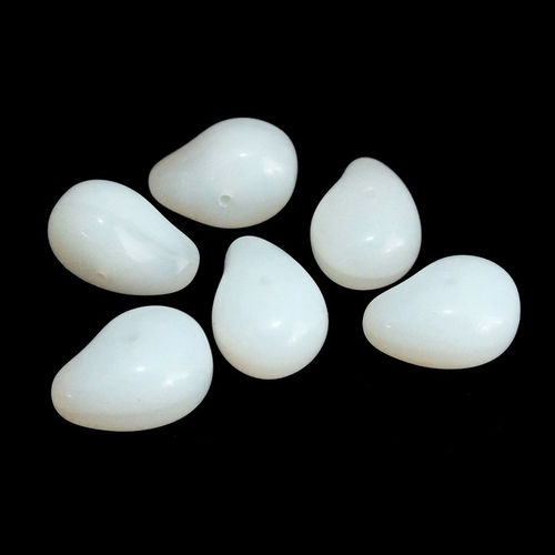 6 Glasperlen Tropfen · Weiß Alabaster 14x9mm · pe582