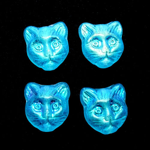 4 Katzen Katzenkopf Glasperlen · Aquamarin AB · pe2237