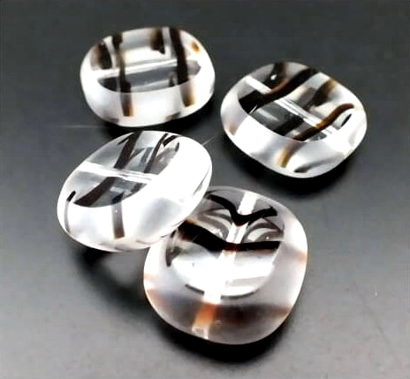 4 geschliffene Glasperlen · Crystal Schwarz "Zebra" 17x16mm · pe817