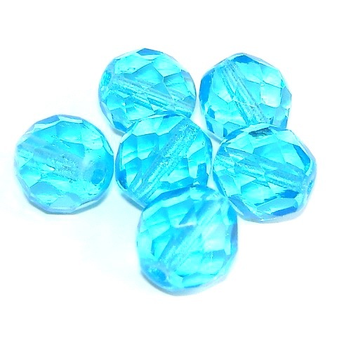 6 geschliffene Glasperlen · Türkis Blau 12mm · pe4097