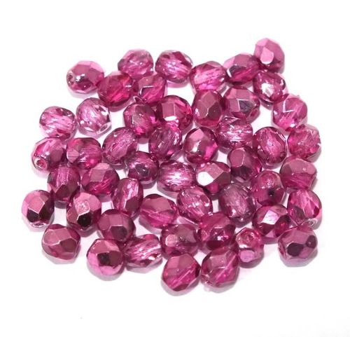 50 geschliffene Glasperlen · Lila Pink Metallic 4mm · pe4114