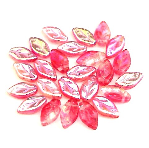25 Glasperlen Glasblätter · Pink Rosa AB 10x6mm · pe4151