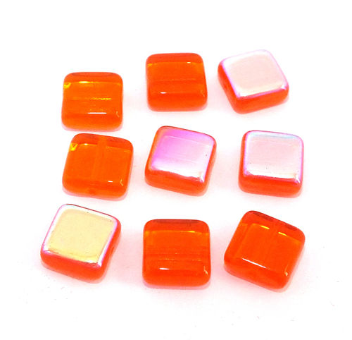 9 Glasperlen Quadrate · Orange AB 9mm · pe4566