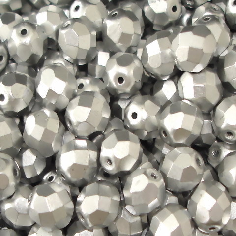 12 geschliffene Glasperlen Silber veredelt 8mm - pe4616