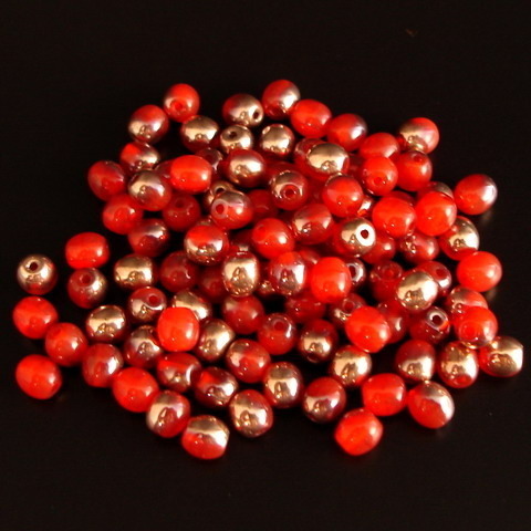 100 runde Glasperlen · Orange-Rot Kupfer 4mm · pe4682
