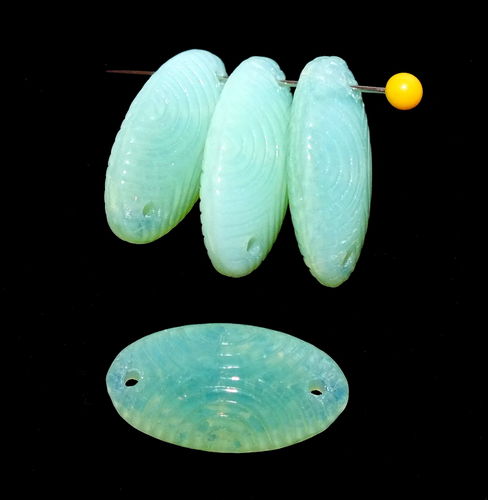 4 ovale Glasperlen · Grün Opal Doppelloch 22mm · pe4753