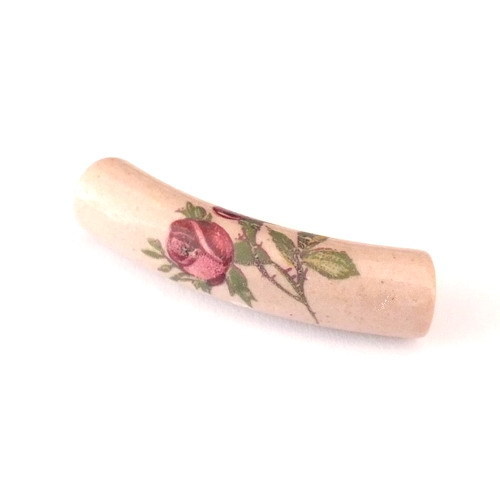 1 Keramikperle mit Blumenmotiv | Unikat | Beige Rosa - pe4968
