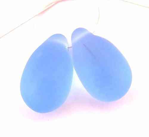 2 große Glasperlen Tropfen · Hellblau matt 24mm · pe5029
