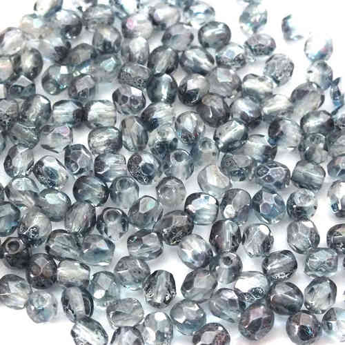 100 geschliffene Glasperlen · Crystal Blau Lüster 4mm · pe5073