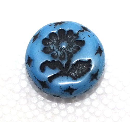 1 große Glasperle mit Blumenmotiv · Blau Schwarz 18mm · pe5308