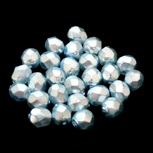 24 geschliffene Glasperlen · Crystal Blau-Grau Silber 6mm · pe5385