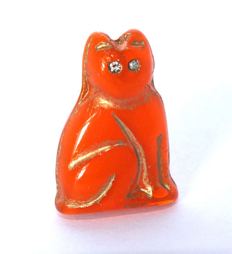 1 Glasperle · Katze · Orange Opal Gold 20mm · pe5393