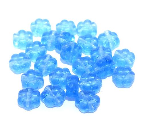 24 Glasperlen Blüten · Blau transparent 8mm · pe5419