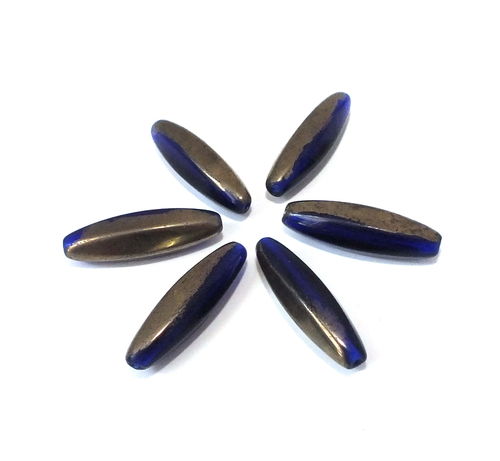 2 Glasperlen Spindel · Blau Gold veredelt 25mm · pe5483