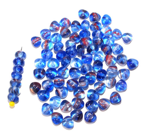 100 kleine Glasperlen Dreiecke · Blau meliert 6x5mm · pe5602